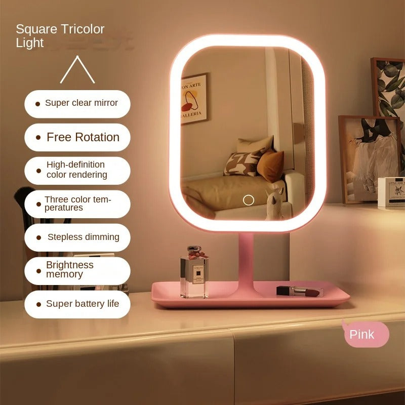 Modern Desktop Vanity Mirror 3 Color Light LED Makeup Mirror